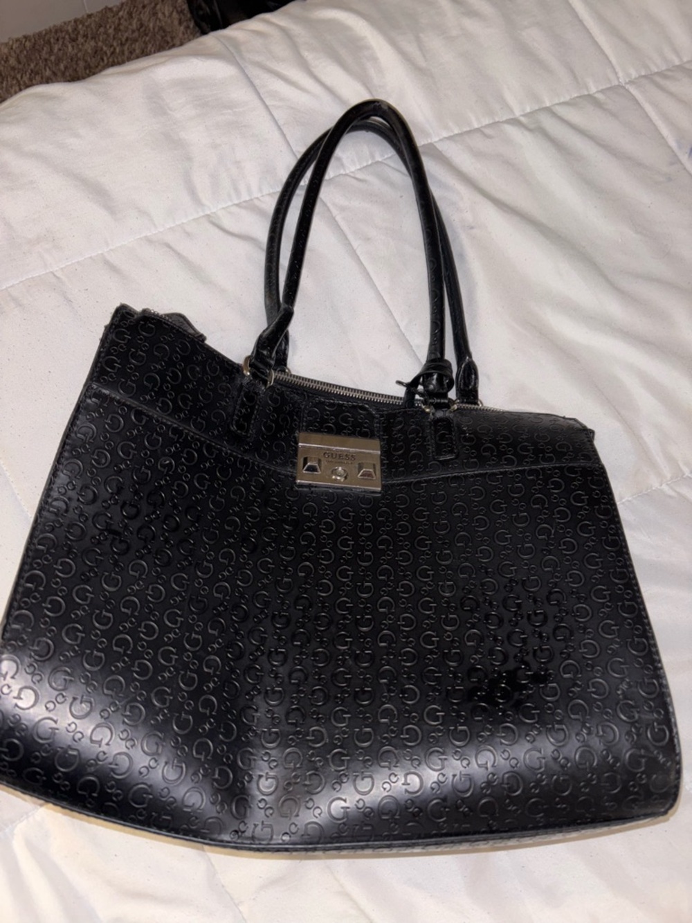 Guess Classic Black - Handbag Carry All Tote Embossed Logo Pattern